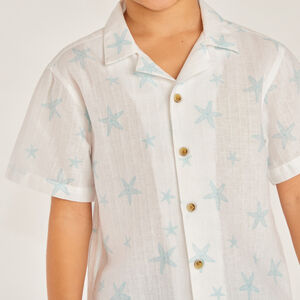 Korte mouwen Cubaans coll shirt met zeesterprint voor jongens 
