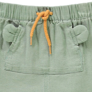 Bermuda uni met speelse kangoeroezak voor jongen 