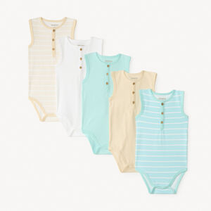 Set van 5 mouwloze rompers van ribstof voor baby jongens 