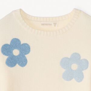 Pull tricot à fleurs en bouclettes 3D fille 