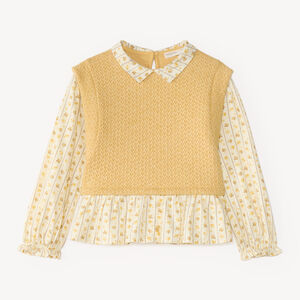Pull fille sans manches effet 2-en-1 imprimé fleuri 