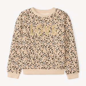 Sweat molleton imprimé léopard à sequins pour fille 