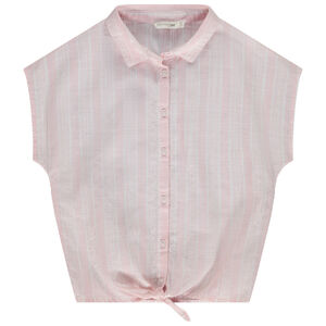 Korte mouwen gestreepte blouse met knoop voor meisjes 