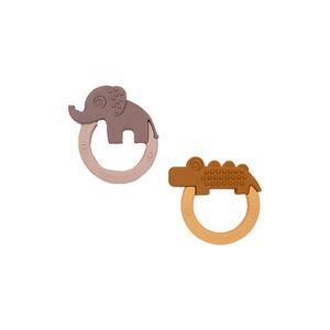 Set van 2 bijtringen Deer Friends in siliconen, mosterd en roos 