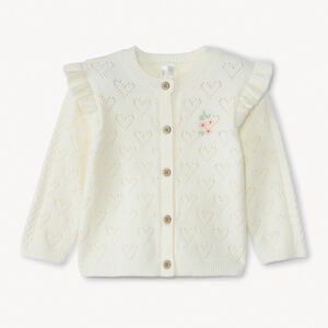 Vest met lange mouwen in opengewerkt gebreid voor babymeisje écru kleur met hartenpatroon 