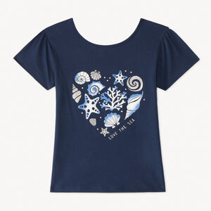 T-shirt met korte mouwen met hart- en schelpenprint voor meisjes 