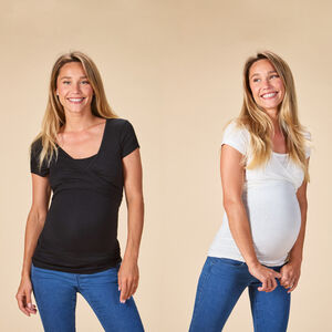 Lot de 2 t-shirts manches courtes de grossesse et d'allaitement croisés 