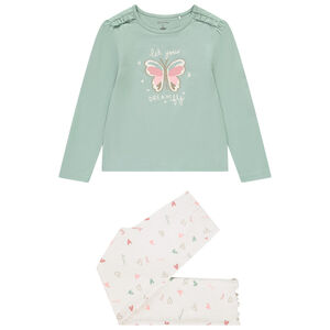 Set pyjama long papillons et cœurs pailletés pour fille 