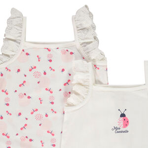 Lot de 2 combi-courtes à bretelles volantées et brodées pour bébé fille 