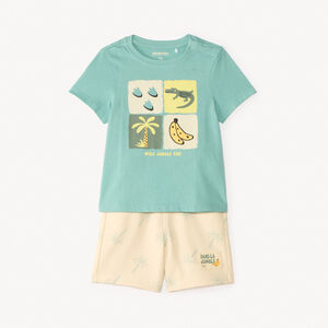 Korte set van 2 delen t-shirt + bermuda met jungleprint voor babyjongen 