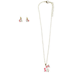 Set gouden ketting + eenhoorn oorbellen voor meisjes 