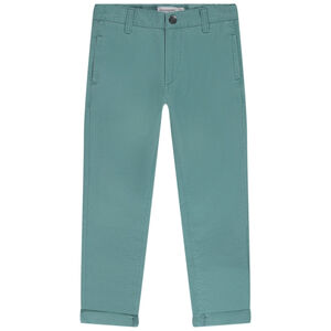 Pantalon van stof met gestreepte riem met dubbele gespen voor jongen 