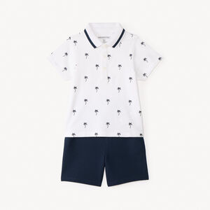 Set van 2 stukken: polo met korte mouwen + shorts met palmprint voor babyjongen. 