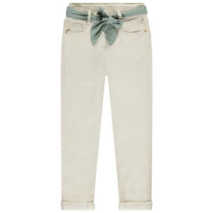 Jean slim uni avec ceinture foulard à nouer pour fille  