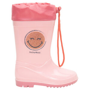 Regenlaarzen met waterdichte sluiting en print Smiley met pailletten van maat 24 tot 27 