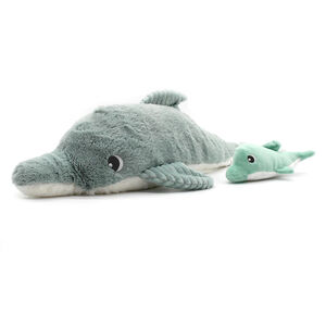 Peluche moyenne/grande Ptipotos Maman dauphin et son bébé vert menthe 