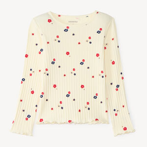 T-shirt manches longues fille en maille côtelée imprimé fleurs 