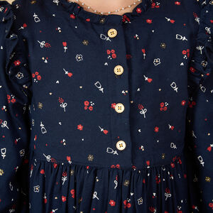 Rok met lange mouwen in marineblauw met fantasieprint voor meisjes 