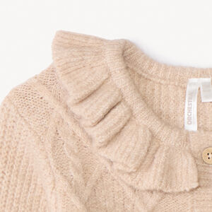Gebreid vest met kabelpatroon en gerimpeld boordkraagje voor meisjes 