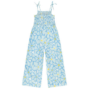 Combinaison longue imprimé fleurs à smocks fille 