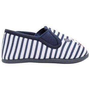 Pantoffels met strepen en elastieken en een gedrukt personage 