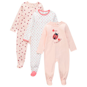 Set van 3 bedrukte onesies in interlock jersey met geborduurd lieveheersbeestje 