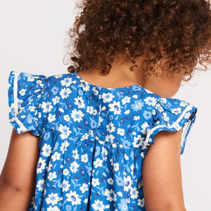 Jurkje met korte mouwen in voile, blauw met bloemenprint meisjes 