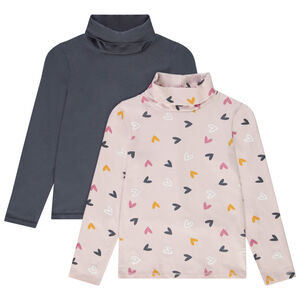 Lot de 2 sous-pulls à col roulé imprimé cœur et uni fille 