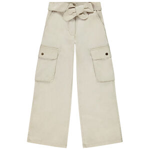 Pantalon droit effet cargo en toile avec ceinture à nouer fille 