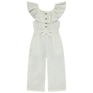 Lange jumpsuit in seersucker met ruche voor meisjes 