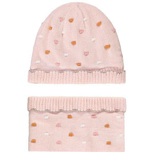 Gebreide set muts + snood voor baby meisje 