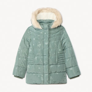 Doudoune longue en toile imprimé et capuche pour bébé fille 