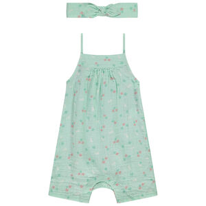 Ensemble 2 pièces combishort + bandeau imprimés pour bébé fille 