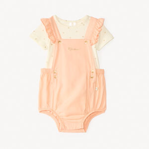 Korte set van 2 stuks met een body + schattige romper met hartjes voor meisjesbaby's 