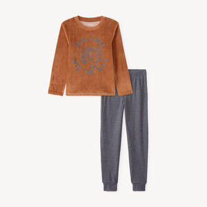 Pyjama 2-delig voor jongens in velours met cheeta-print 