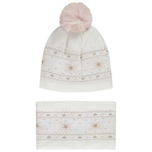 Ensemble bonnet + snood en tricot jacquard pour bébé fille 