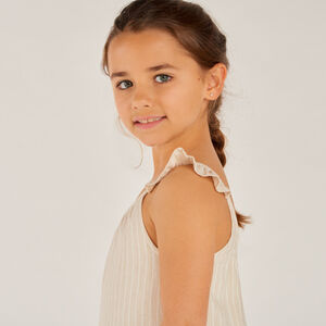 Lange jumper met schouderbanden in gestreepte stof voor meisjes 