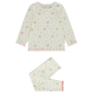 Pyjama 2-delig met ribbelstructuur en vogelprint voor meisjes 