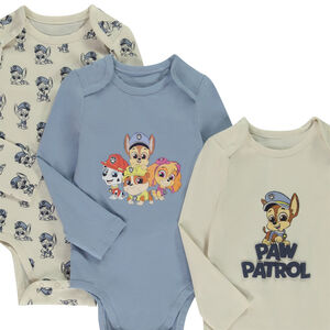Lot de 3 bodies manches longues Pat'Patrouille pour bébé garçon avec ouvertures différentes selon l'âge 
