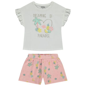 Twee-delige set t-shirt met korte mouwen + fantasie short voor meisjes 