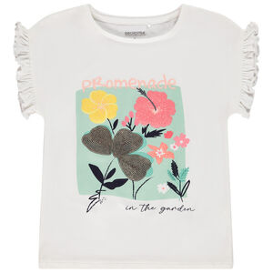 T-shirt met korte volantmouwen en fantasieprint voor meisjes 