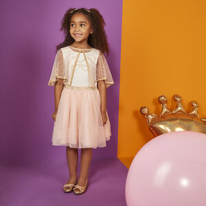 Robe de cérémonie avec cape en tulle effet ailes pailletées pour fille 