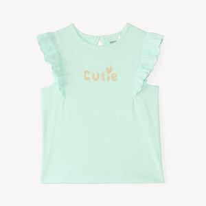 T-shirt met korte mouwen met ruches en glinsterende fantasiedruk voor babymeisjes 