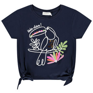 T-shirt manches courtes avec toucan en cording et nouettes pour fille  