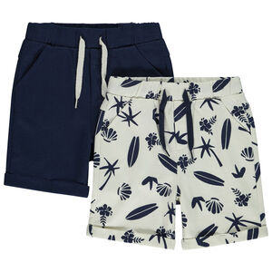 Lot de 2 bermudas molleton uni et imprimé pour bébé garçon 