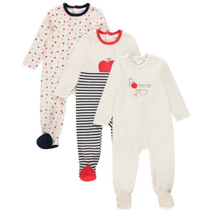Lot de 3 dors-bien en velours imprimé pommes pour bébé fille 