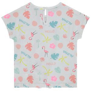 T-shirt met korte mouwen met print en knoopeffect voor baby meisje 