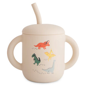 Tasse d’apprentissage en silicone avec paille Dino 