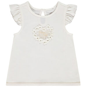 Korte mouwen met ruches in jersey met fantasiebloemen voor meisjes 