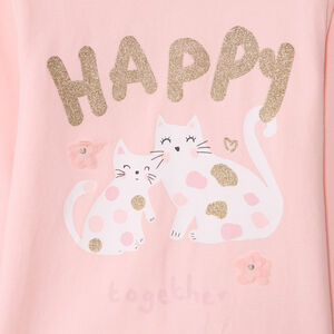 T-shirt met lange mouwen in effen jersey met fantasieprint voor meisjes 